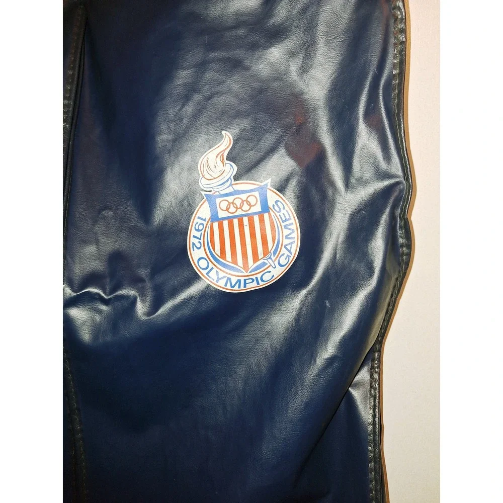 Vintage‎ 1972 Olympic Games Garment Bag Navy Blue Vinyl Travel Suit Cover Logo